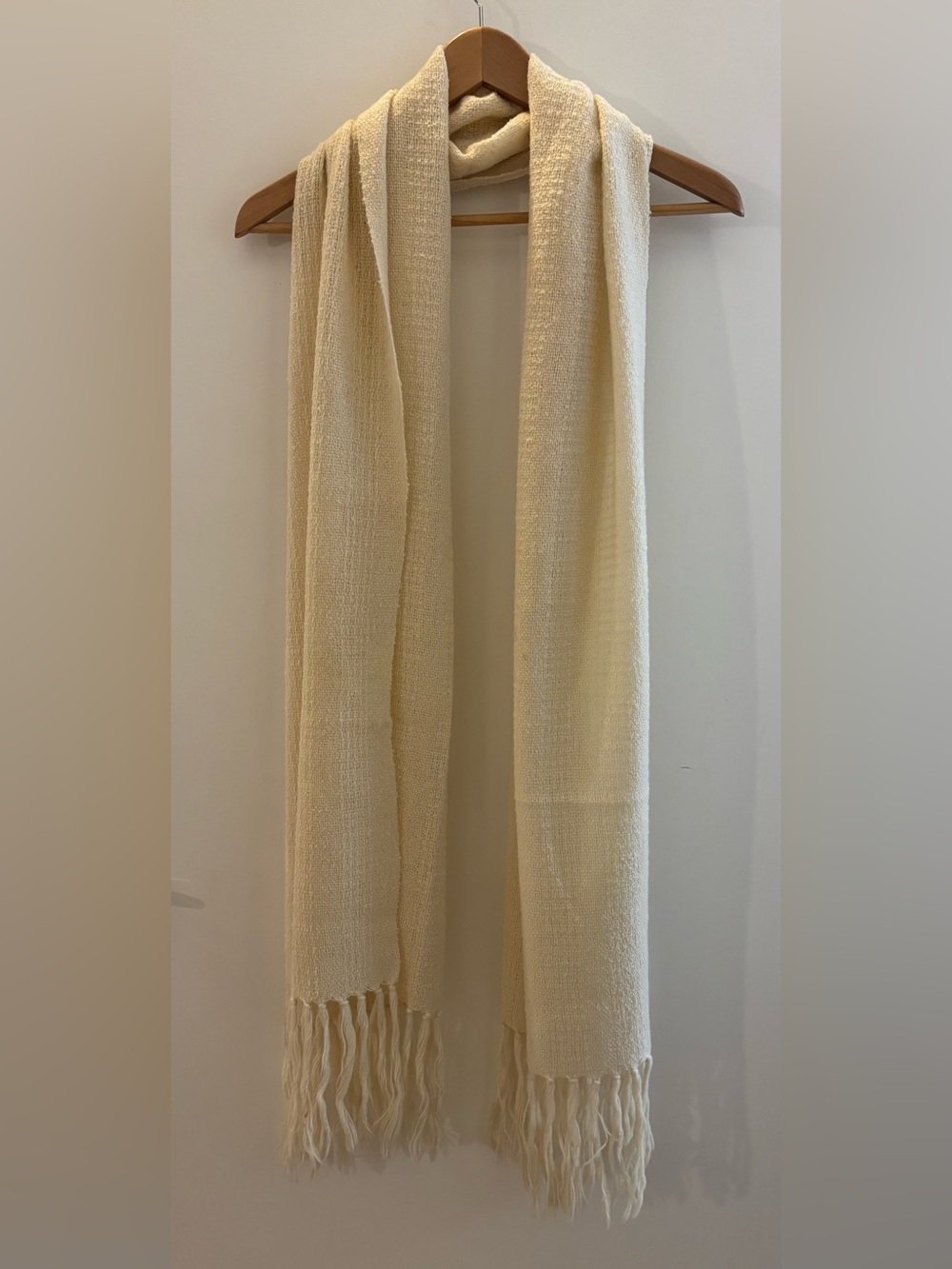 Vintage Ivory Open Weave Fringe Scarf Shawl 72”